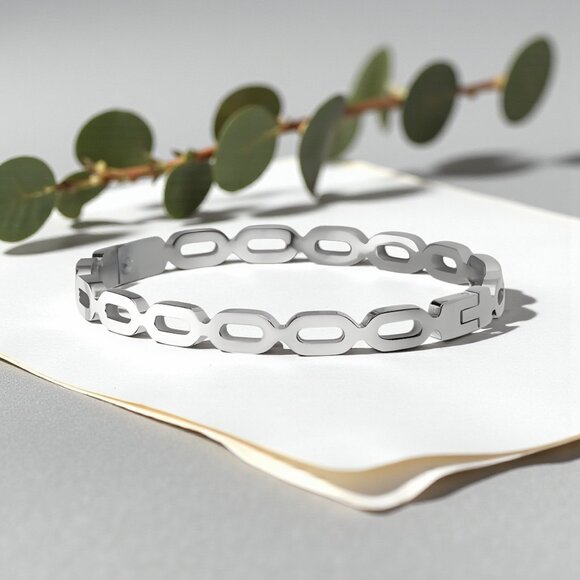 🆕️ Minimalist Link Chain Bangle 18K Gold Plated Stainless Steel Modern Chic - Picture 1 of 14